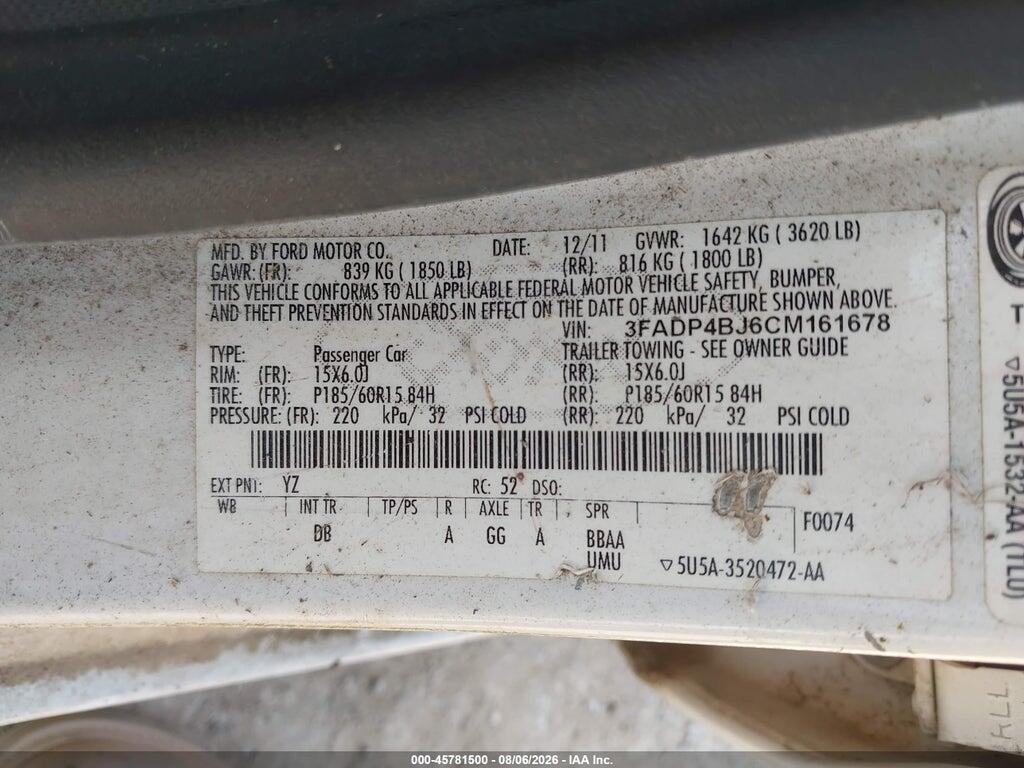 3FADP4BJ6CM161678 2012 FORD FIESTA photo no. 9