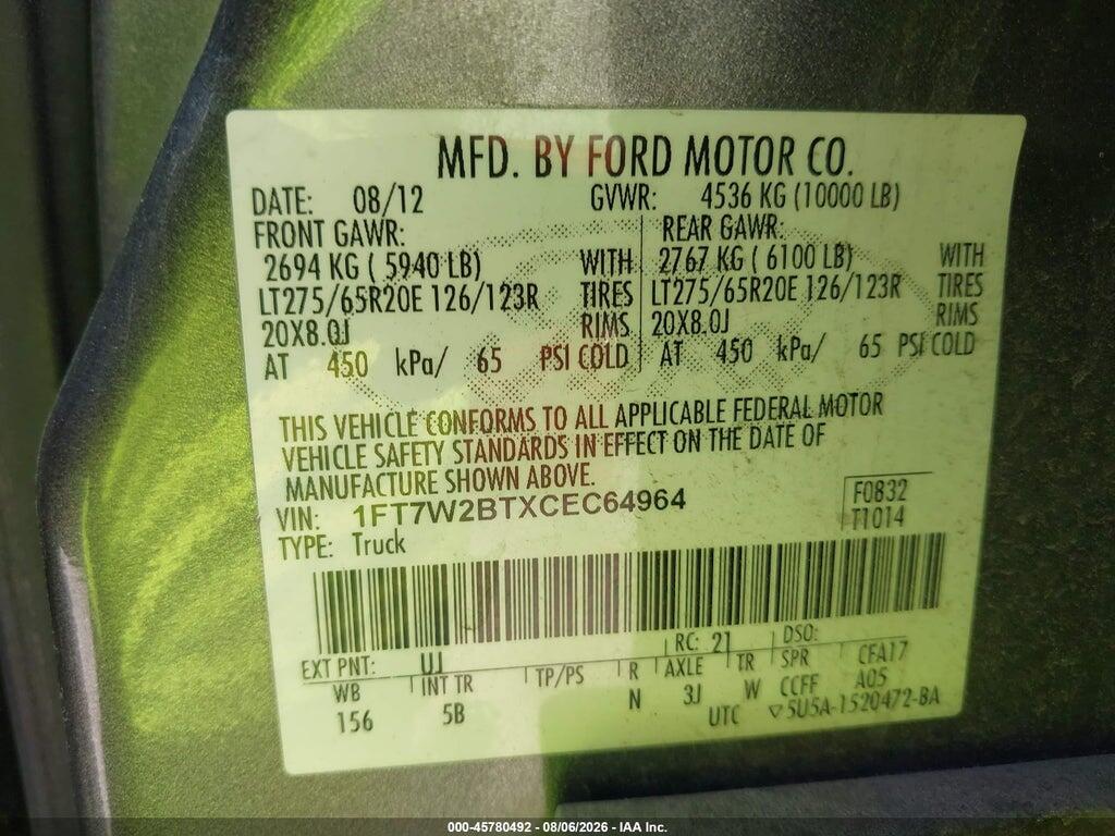 1FT7W2BTXCEC64964 2012 FORD F-250 photo no. 9