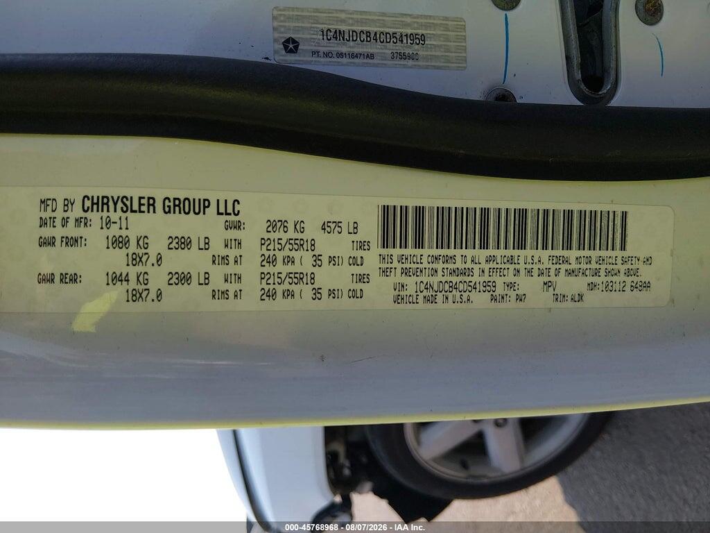 1C4NJDCB4CD541959 2012 JEEP COMPASS photo no. 9