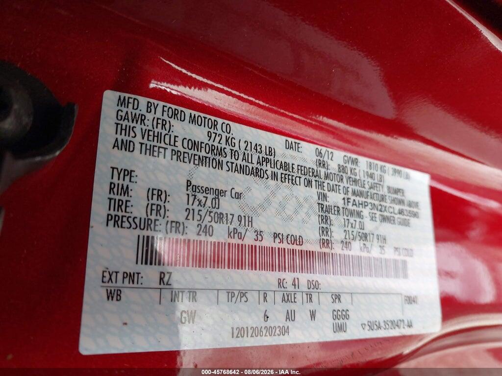 1FAHP3N2XCL463590 2012 FORD FOCUS photo no. 9