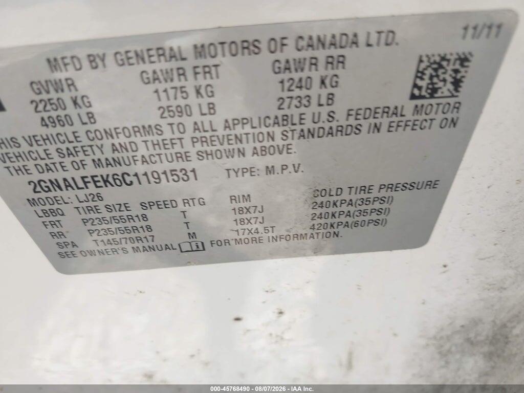 2GNALFEK6C1191531 2012 CHEVROLET EQUINOX photo no. 9