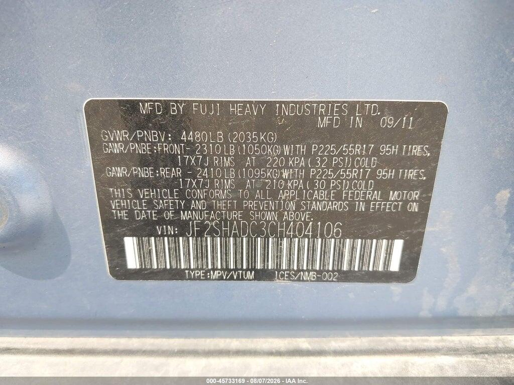 JF2SHADC3CH404106 2012 SUBARU FORESTER photo no. 9