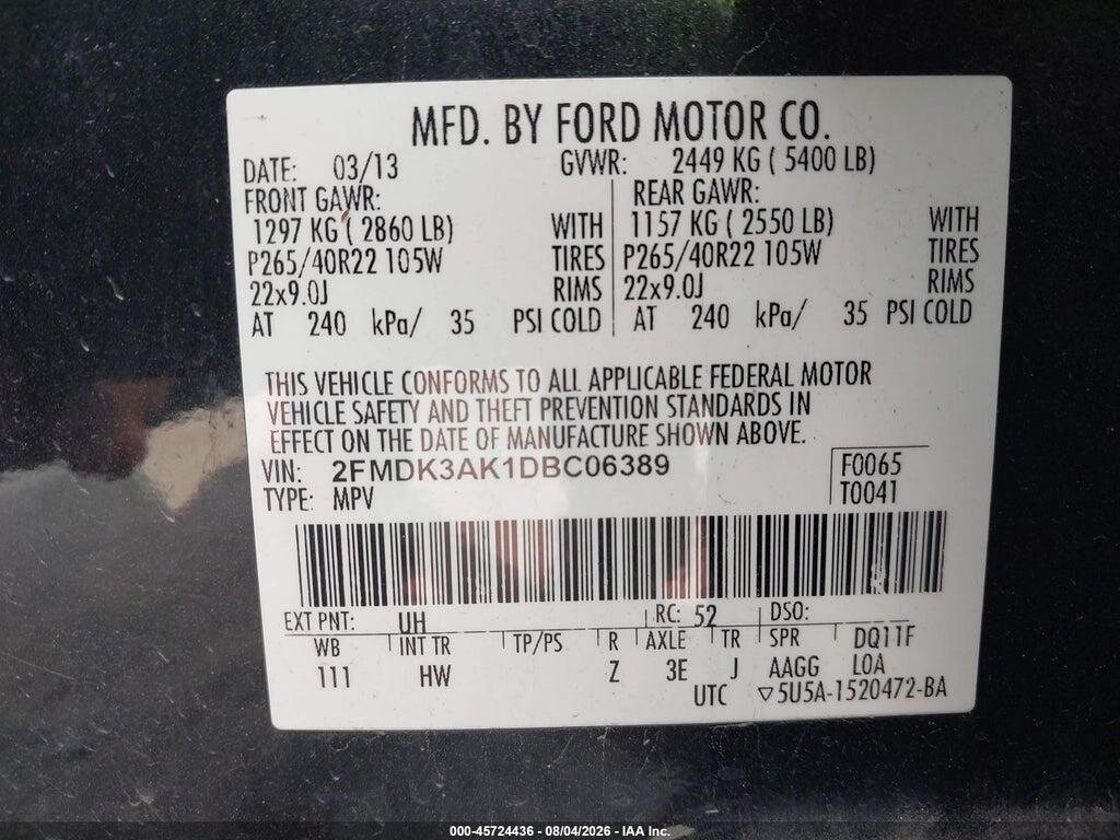 2FMDK3AK1DBC06389 2013 FORD EDGE photo no. 9