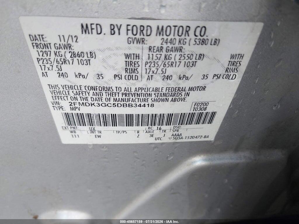 2FMDK3GC5DBB34418 2013 FORD EDGE photo no. 9
