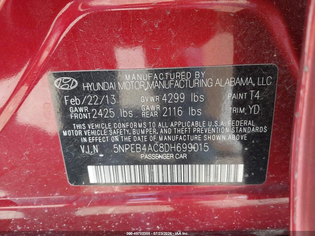 5NPEB4AC8DH699015 2013 HYUNDAI SONATA photo no. 9