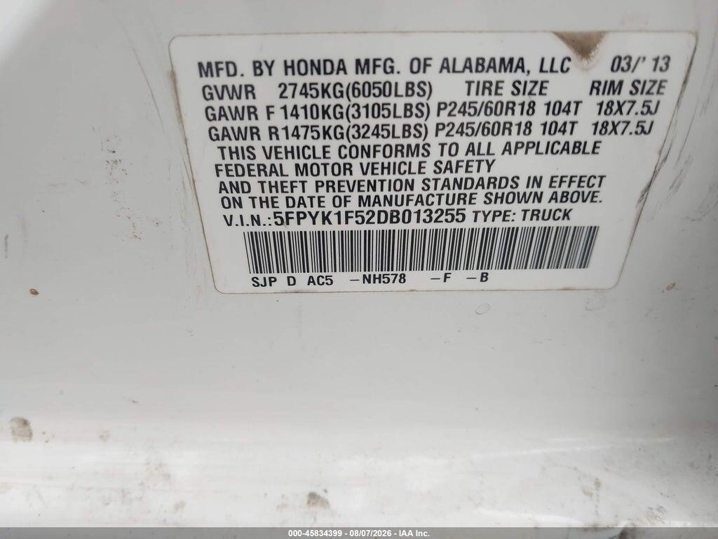5FPYK1F52DB013255 2013 HONDA RIDGELINE photo no. 9