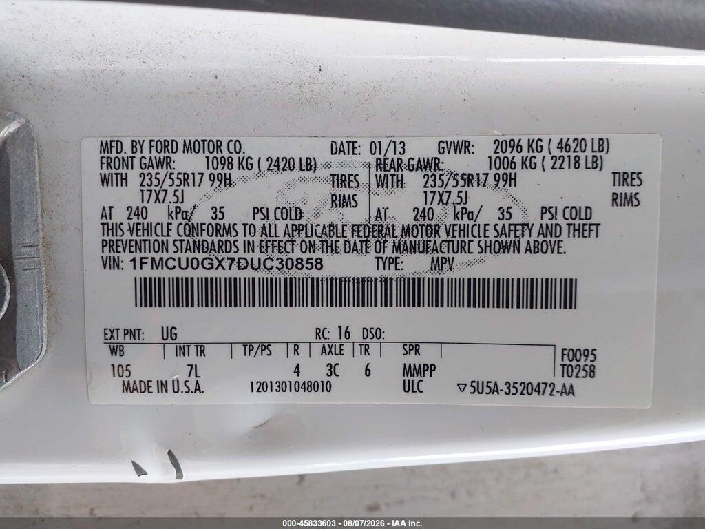 1FMCU0GX7DUC30858 2013 FORD ESCAPE photo no. 9