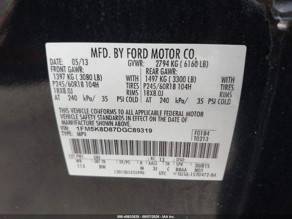 1FM5K8D87DGC89319 2013 FORD EXPLORER photo no. 9