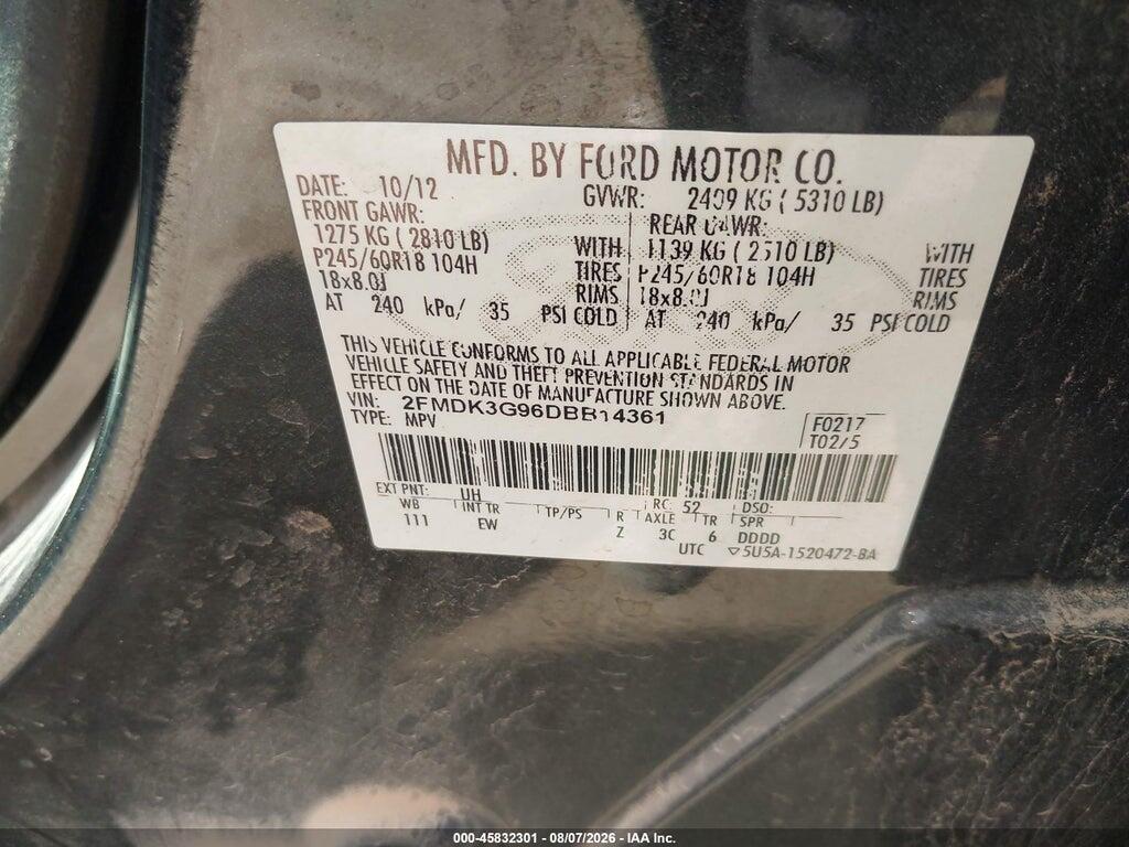 2FMDK3G96DBB14361 2013 FORD EDGE photo no. 9