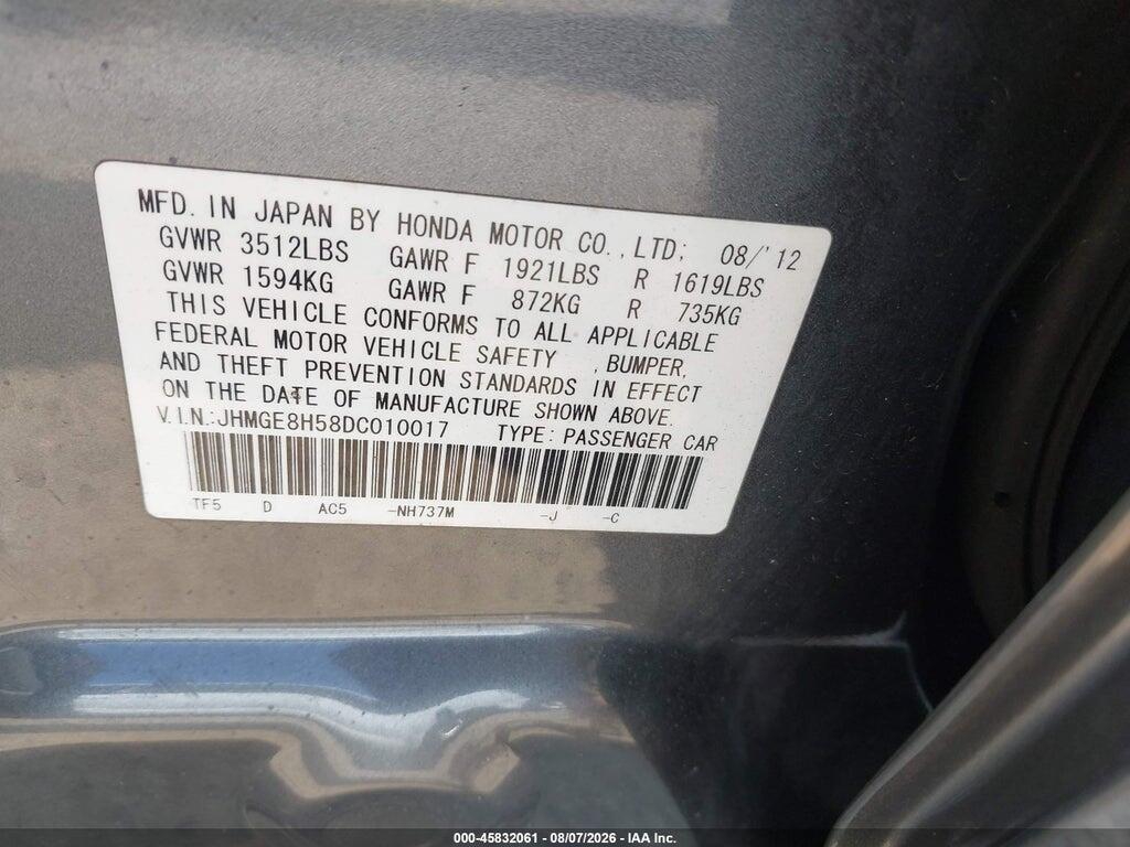 JHMGE8H58DC010017 2013 HONDA FIT photo no. 9