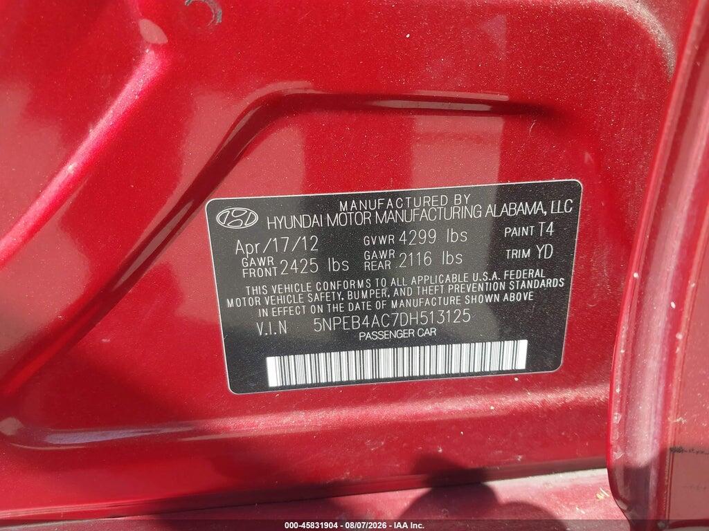 5NPEB4AC7DH513125 2013 HYUNDAI SONATA photo no. 9