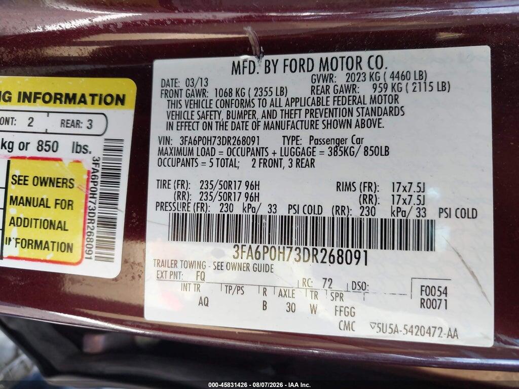 3FA6P0H73DR268091 2013 FORD FUSION photo no. 9