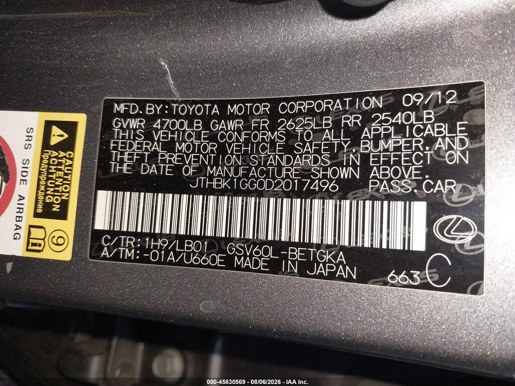 JTHBK1GG0D2017496 2013 LEXUS ES 350 photo no. 9