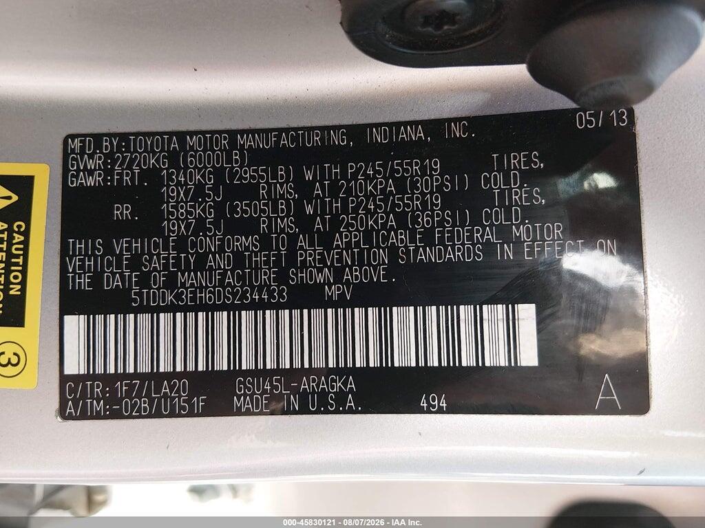 5TDDK3EH6DS234433 2013 TOYOTA HIGHLANDER photo no. 9