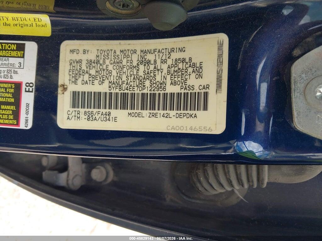 5YFBU4EE7DP122956 2013 TOYOTA COROLLA photo no. 9