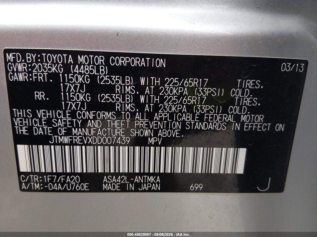 JTMWFREVXDD007439 2013 TOYOTA RAV4 photo no. 9