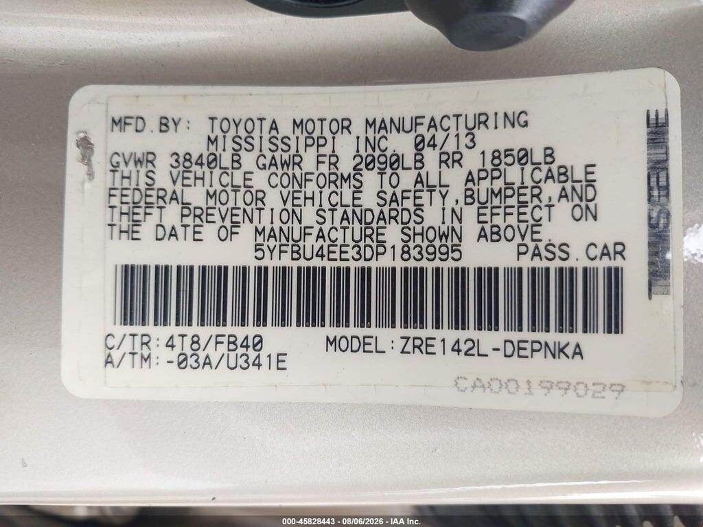 5YFBU4EE3DP183995 2013 TOYOTA COROLLA photo no. 9