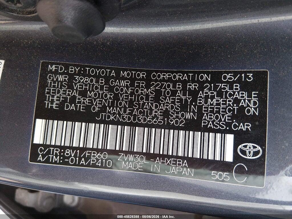 JTDKN3DU3D5651902 2013 TOYOTA PRIUS photo no. 9