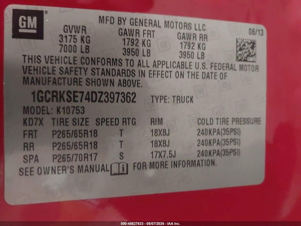 1GCRKSE74DZ397362 2013 CHEVROLET SILVERADO 1500 photo no. 9