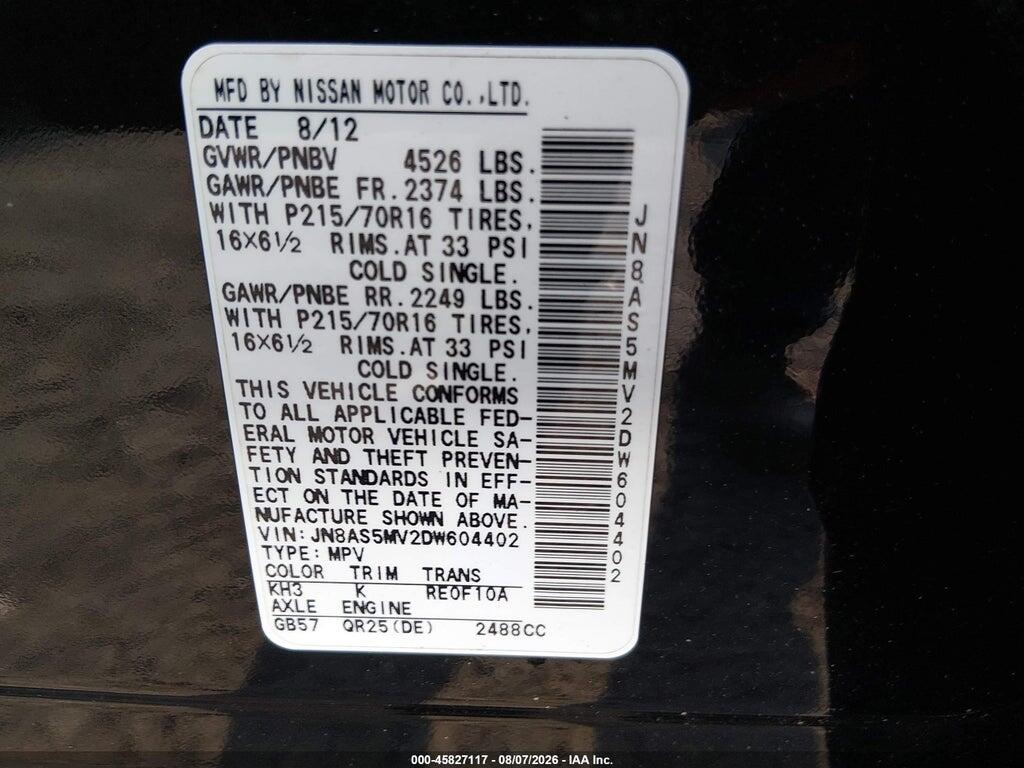 JN8AS5MV2DW604402 2013 NISSAN ROGUE photo no. 9