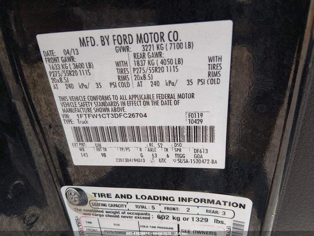 1FTFW1CT3DFC26704 2013 FORD F-150 photo no. 9