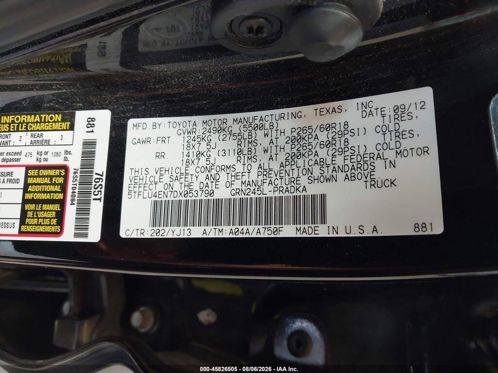 5TFLU4EN7DX053790 2013 TOYOTA TACOMA photo no. 9