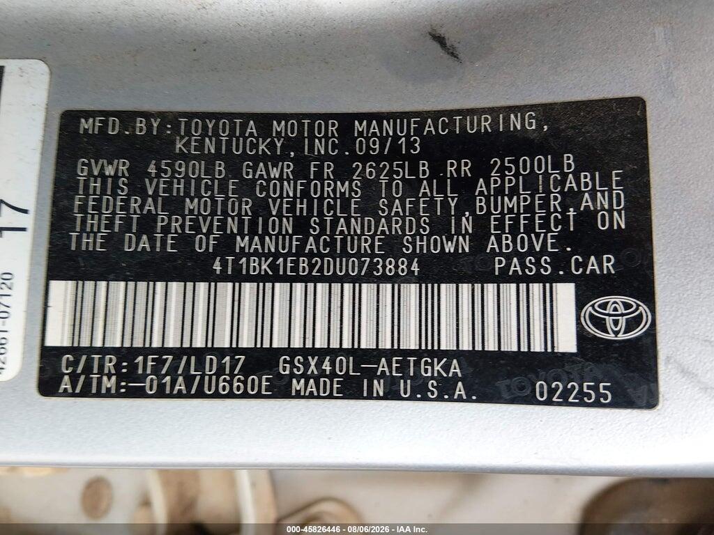 4T1BK1EB2DU073884 2013 TOYOTA AVALON photo no. 9