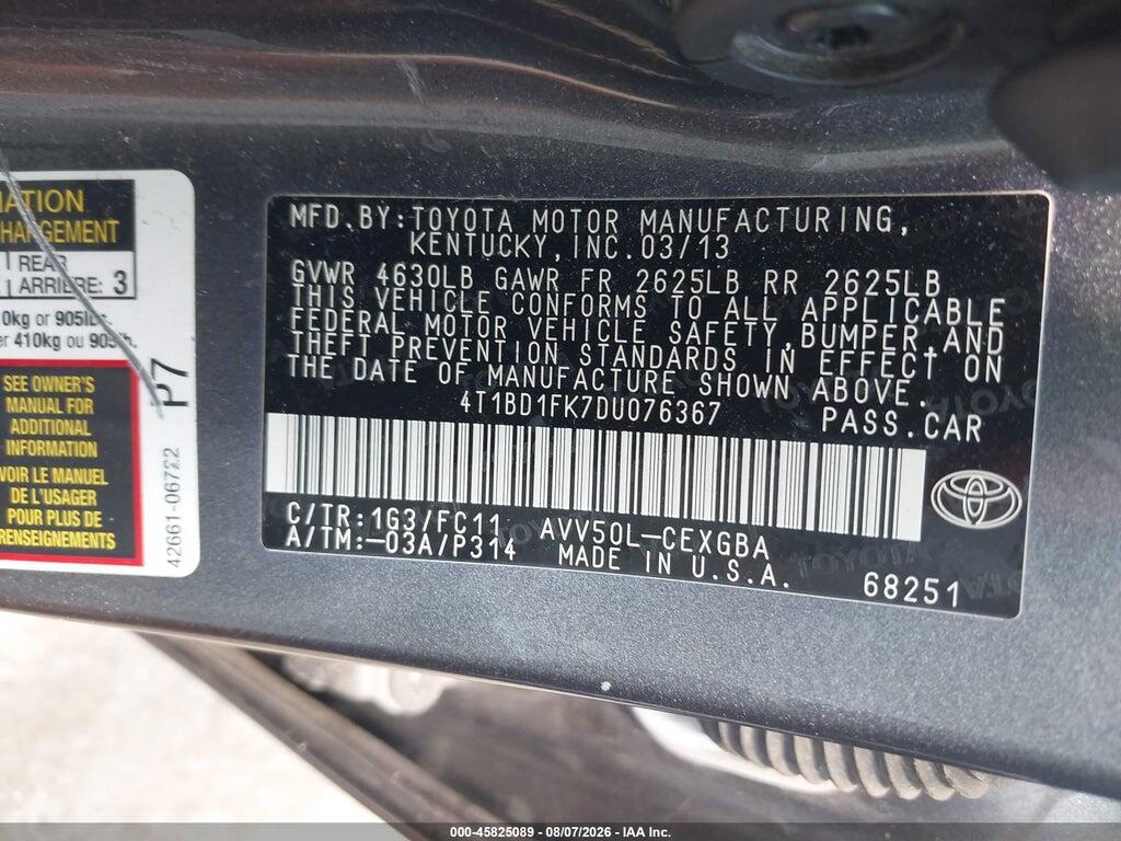 4T1BD1FK7DU076367 2013 TOYOTA CAMRY HYBRID photo no. 9