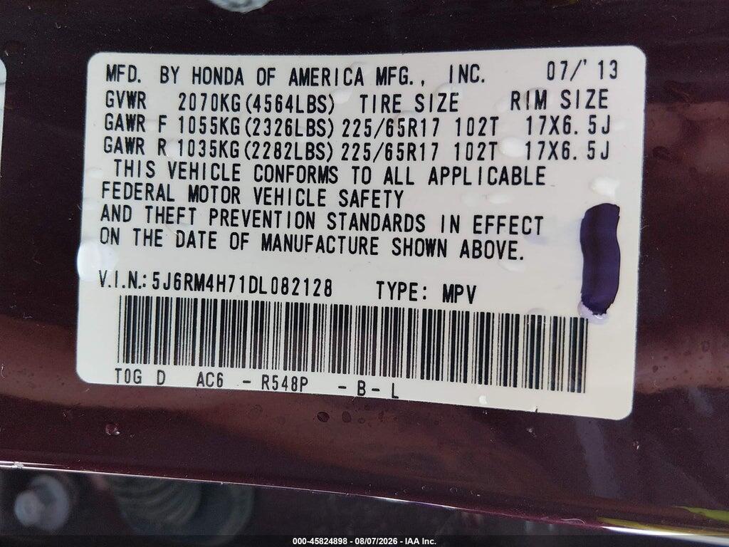 5J6RM4H71DL082128 2013 HONDA CR-V photo no. 9