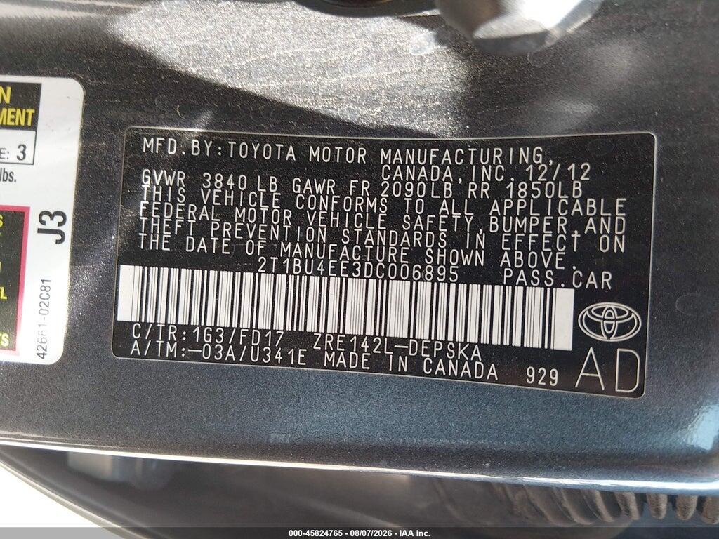 2T1BU4EE3DC006895 2013 TOYOTA COROLLA photo no. 9