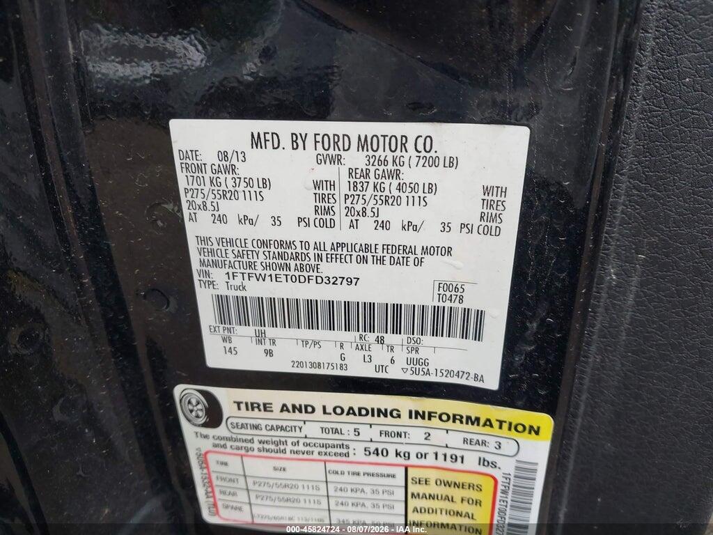 1FTFW1ET0DFD32797 2013 FORD F-150 photo no. 9