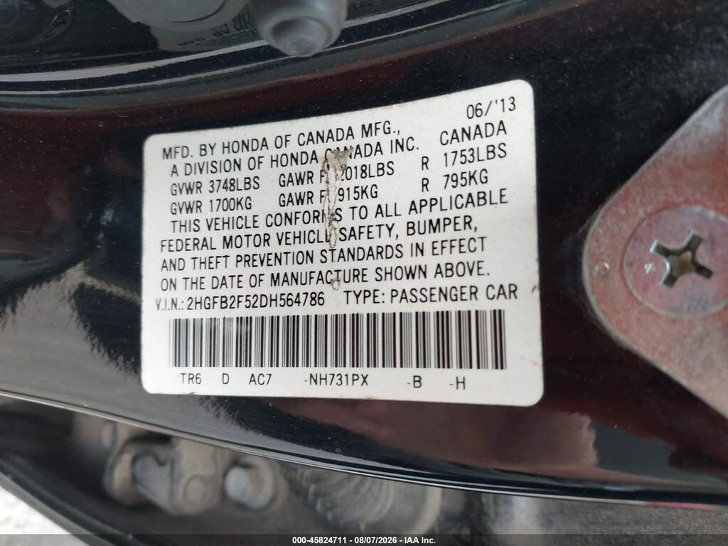 2HGFB2F52DH564786 2013 HONDA CIVIC photo no. 9