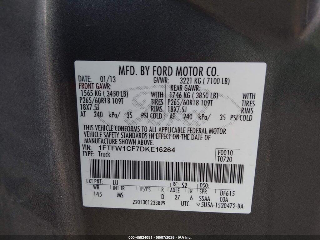 1FTFW1CF7DKE16264 2013 FORD F-150 photo no. 9