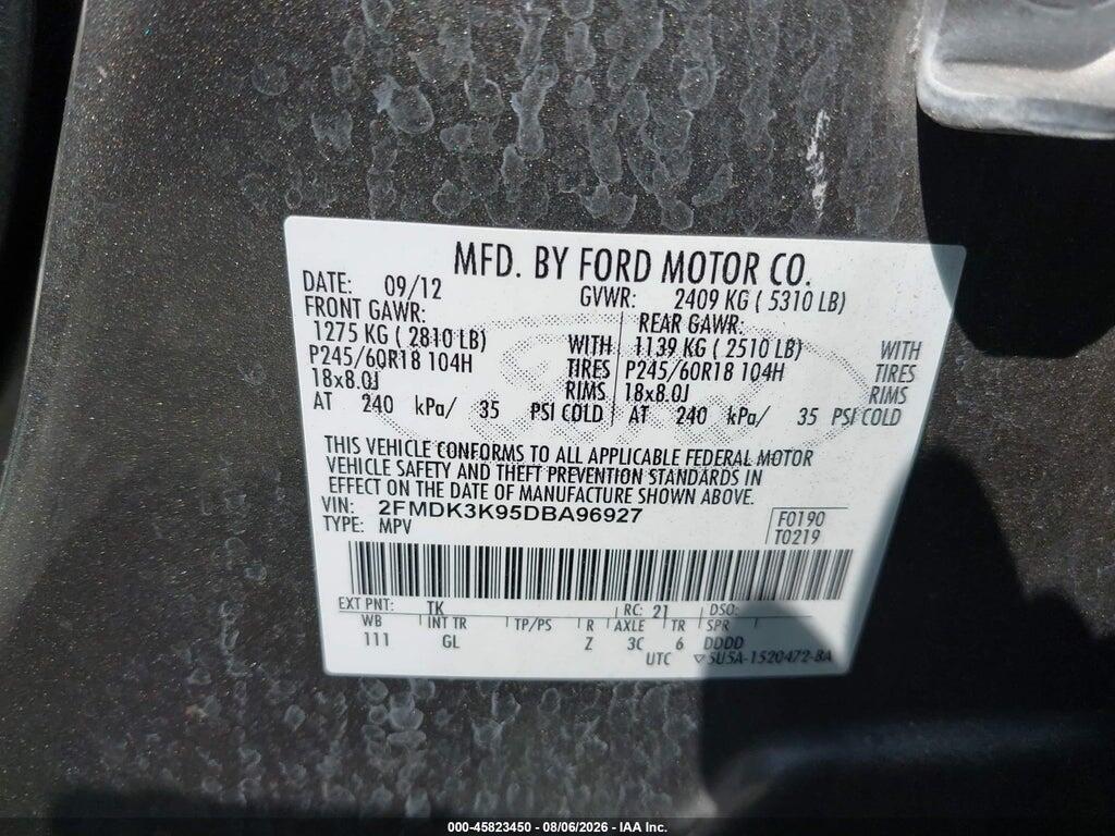 2FMDK3K95DBA96927 2013 FORD EDGE photo no. 9