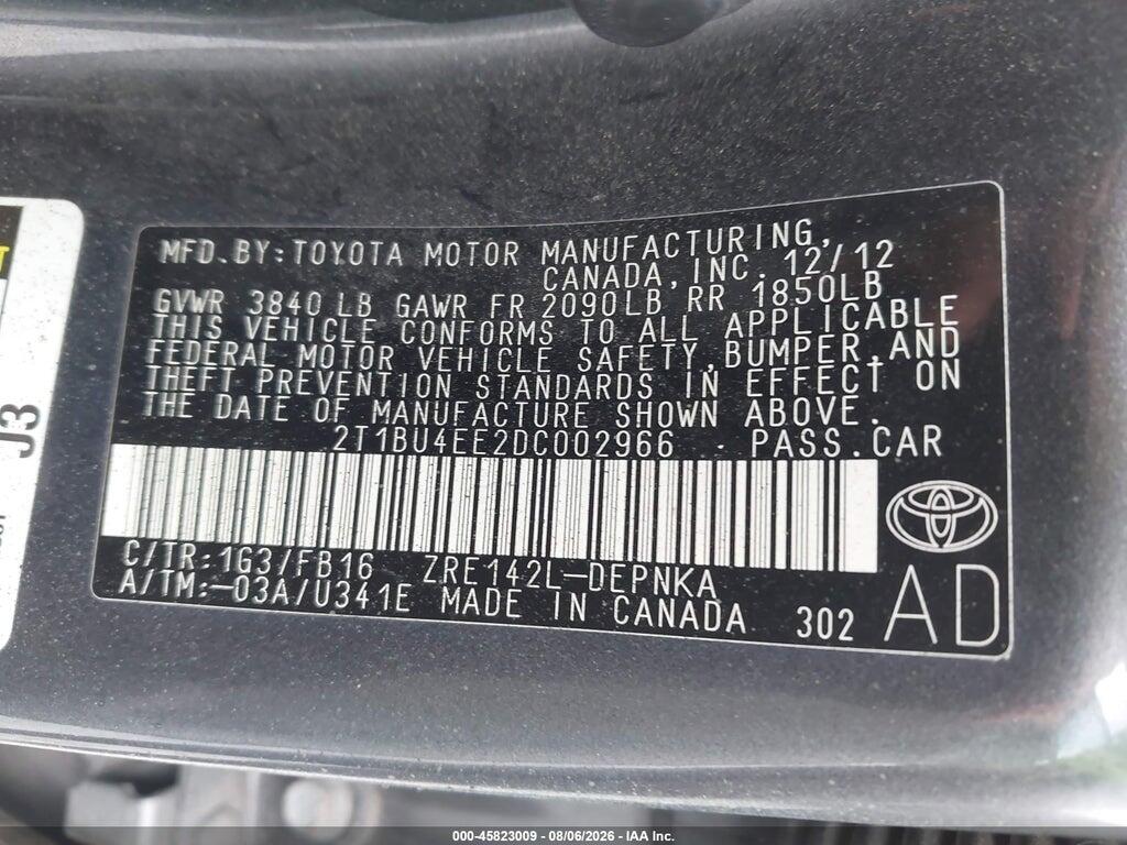 2T1BU4EE2DC002966 2013 TOYOTA COROLLA photo no. 9
