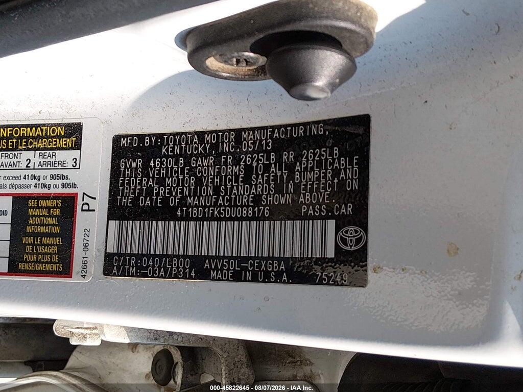4T1BD1FK5DU088176 2013 TOYOTA CAMRY HYBRID photo no. 9