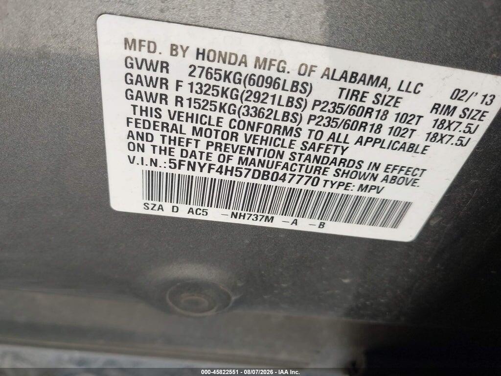5FNYF4H57DB047770 2013 HONDA PILOT photo no. 9