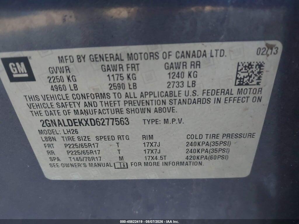 2GNALDEKXD6277563 2013 CHEVROLET EQUINOX photo no. 9