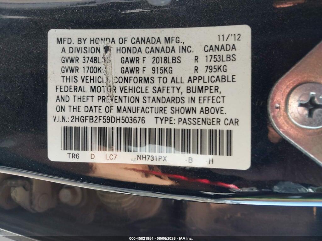 2HGFB2F59DH503676 2013 HONDA CIVIC photo no. 9