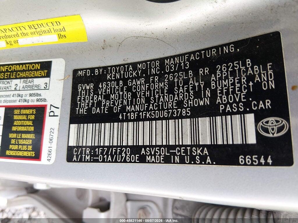 4T1BF1FK5DU673785 2013 TOYOTA CAMRY photo no. 9