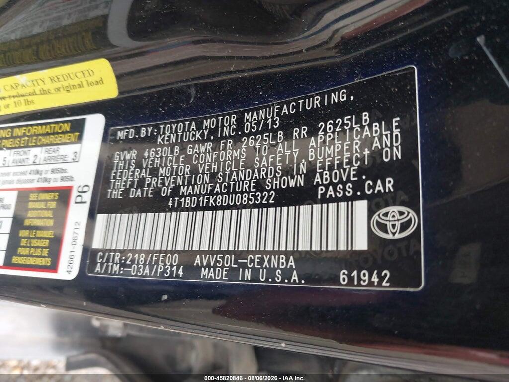 4T1BD1FK8DU085322 2013 TOYOTA CAMRY HYBRID photo no. 9