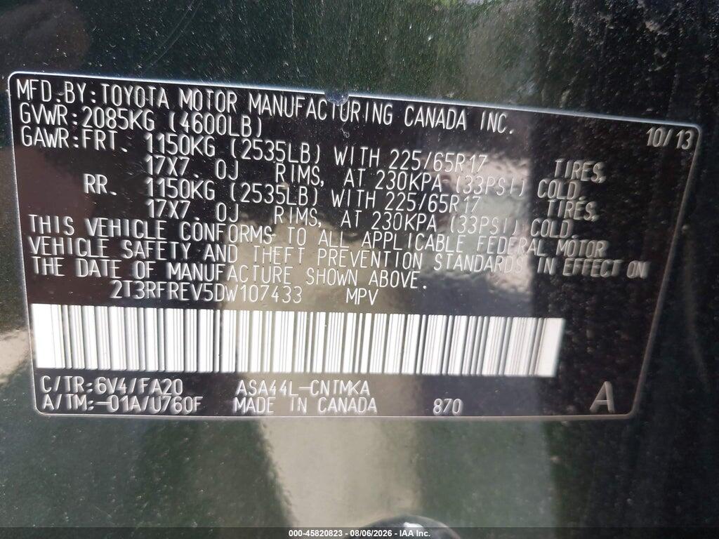 2T3RFREV5DW107433 2013 TOYOTA RAV4 photo no. 9