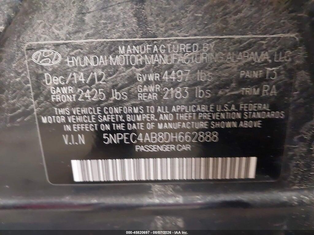 5NPEC4AB8DH662888 2013 HYUNDAI SONATA photo no. 9