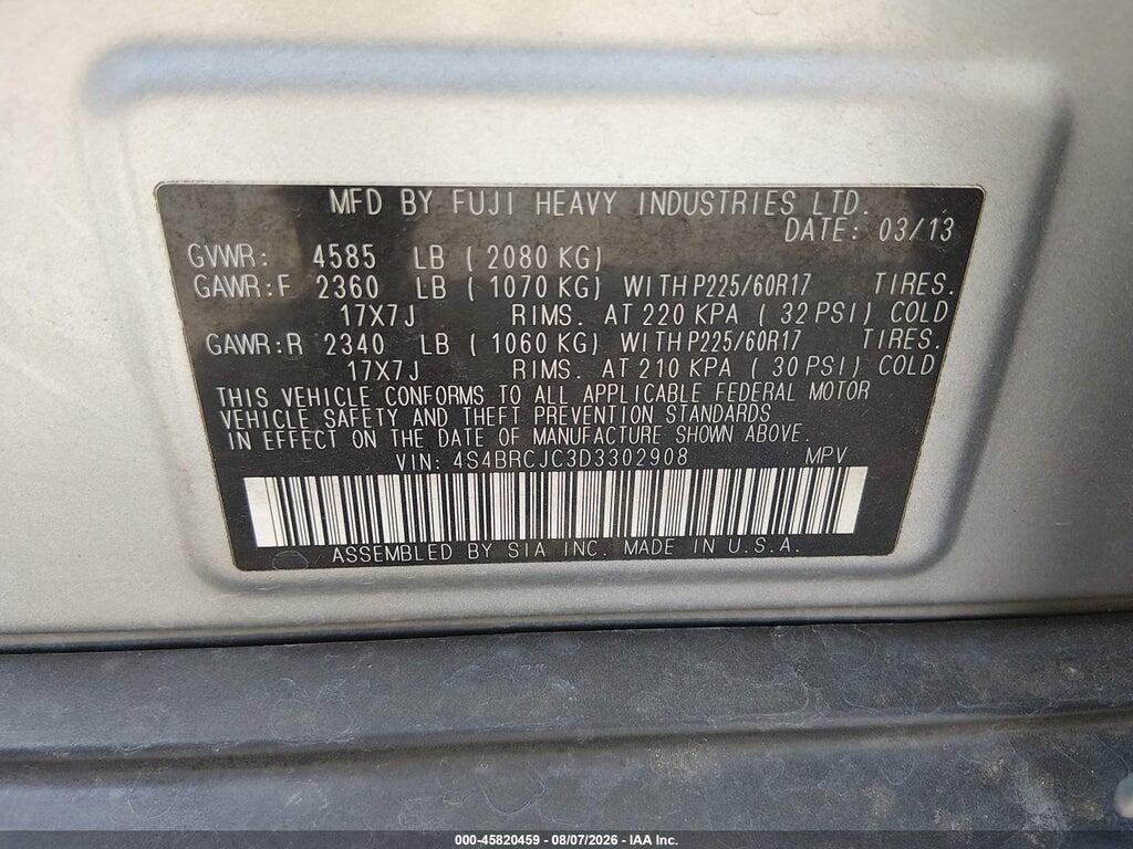 4S4BRCJC3D3302908 2013 SUBARU OUTBACK photo no. 9