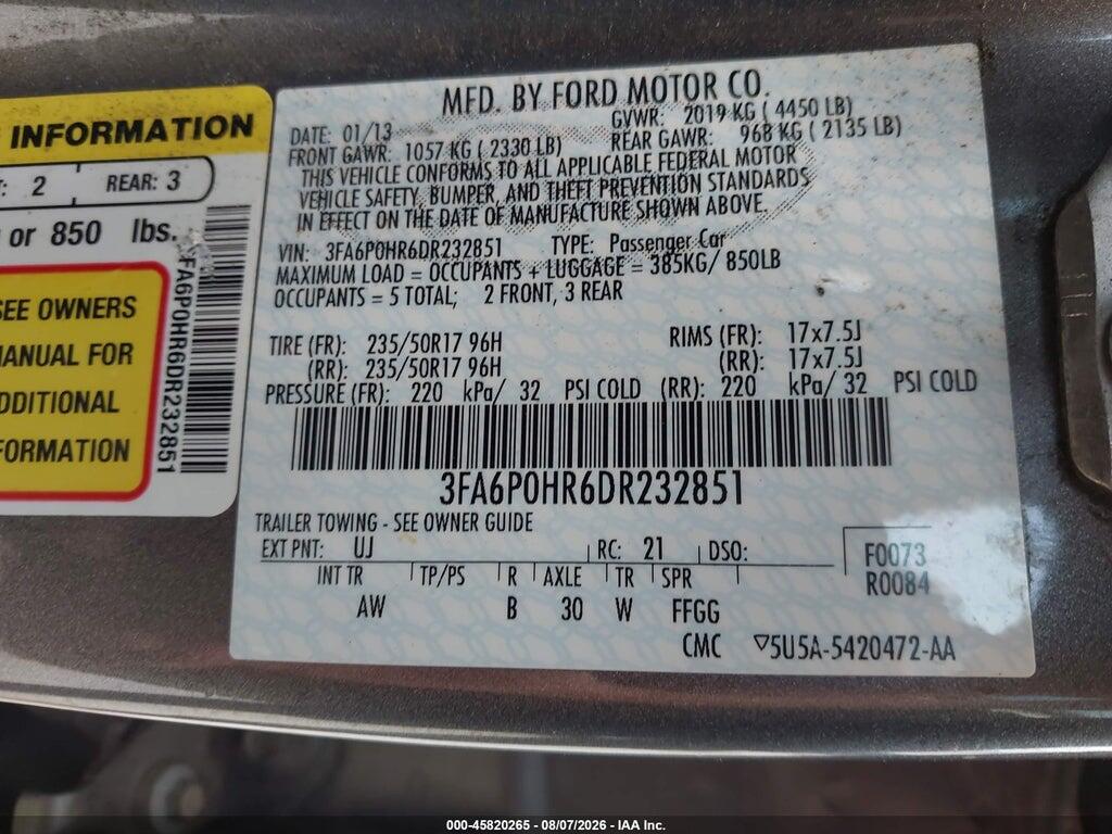3FA6P0HR6DR232851 2013 FORD FUSION photo no. 9