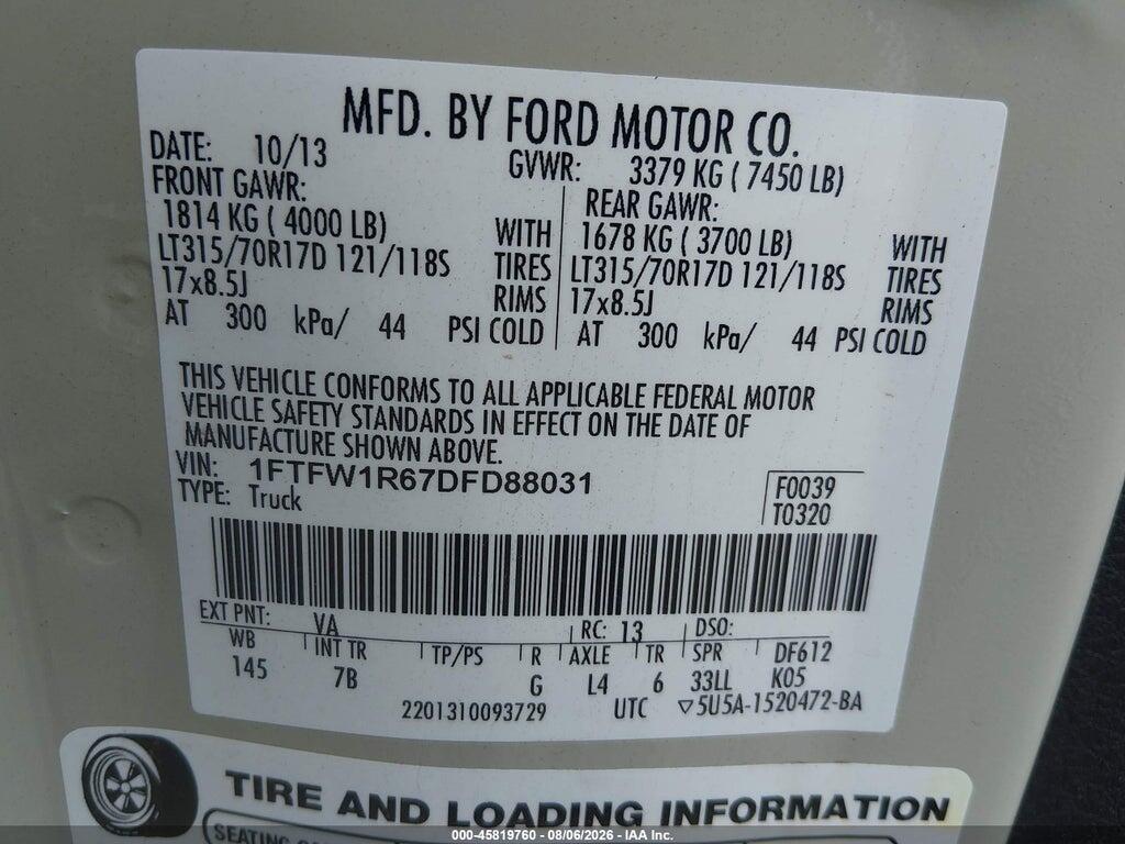 1FTFW1R67DFD88031 2013 FORD F-150 photo no. 9