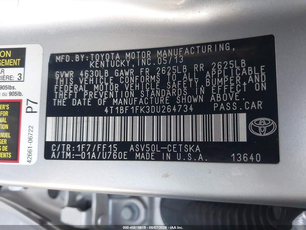 4T1BF1FK3DU264734 2013 TOYOTA CAMRY photo no. 9
