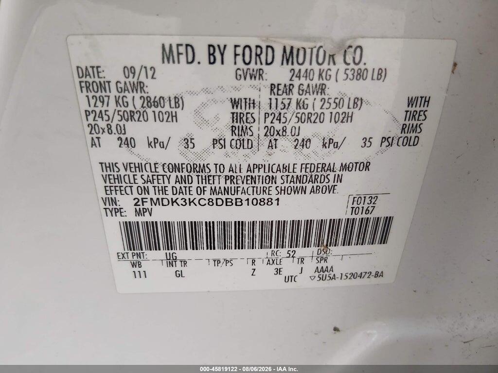 2FMDK3KC8DBB10881 2013 FORD EDGE photo no. 9
