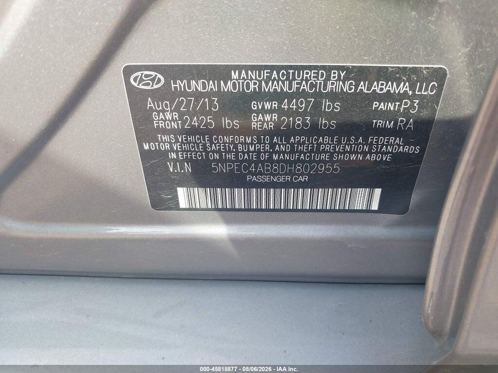 5NPEC4AB8DH802955 2013 HYUNDAI SONATA photo no. 9