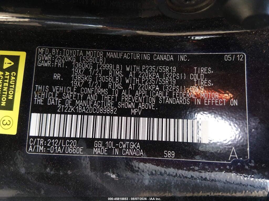 2T2ZK1BA2DC089882 2013 LEXUS RX 350 photo no. 9